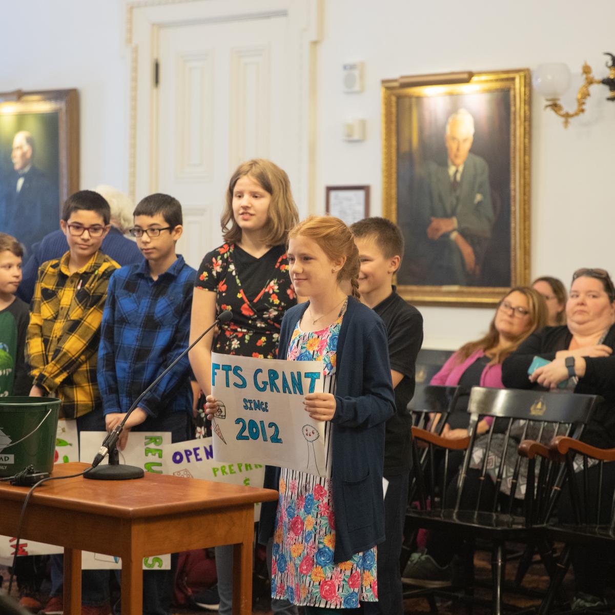 Students speak at the Vermont State House on Farm to School Awareness Day.