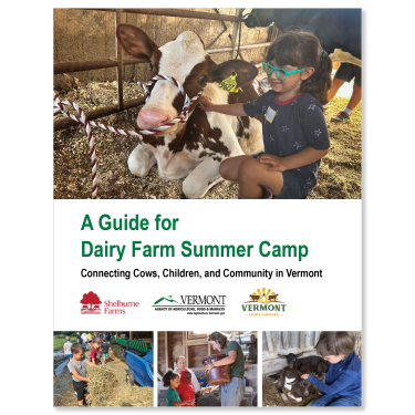 The cover of the guide, featuring images of children interacting with farmers, goats, and cows The cover of the guide, featuring images of children interacting with farmers, goats, and cows