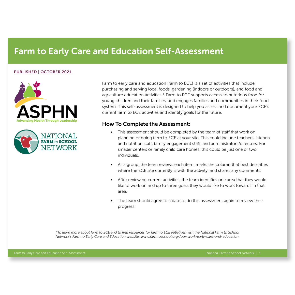 Farm to Early Care and Education Self-Assessment